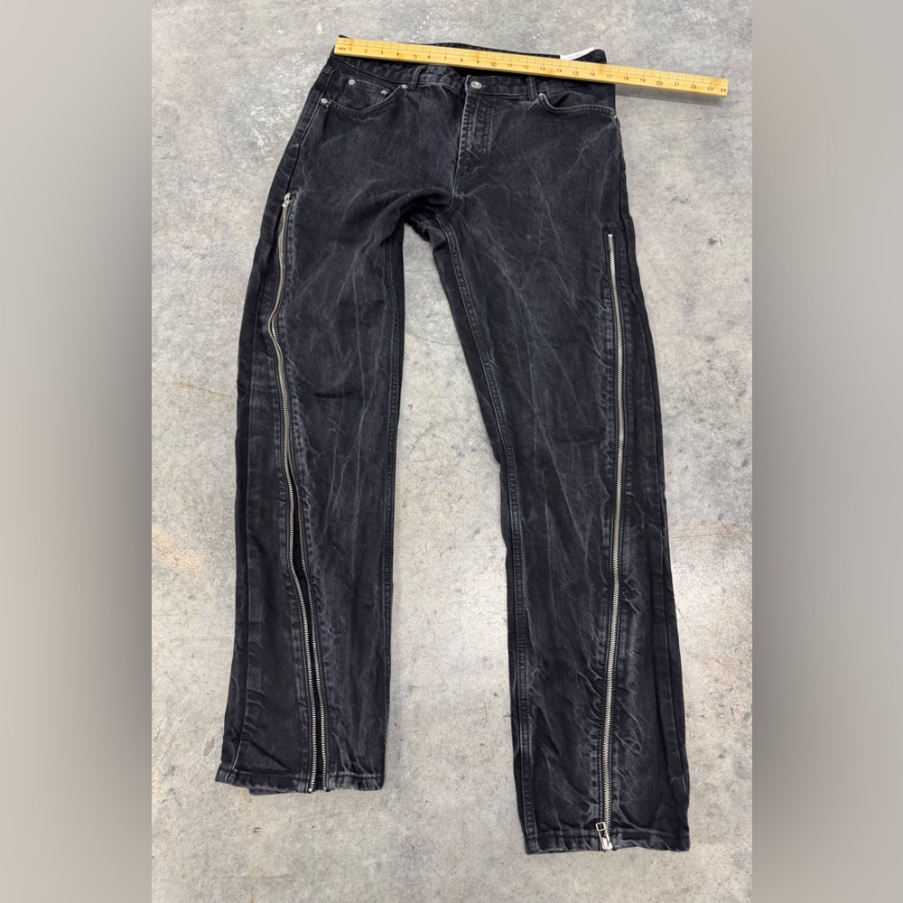 Zara Black Washed Wide-Leg Jeans with Side Zippers - Picture 3 of 9